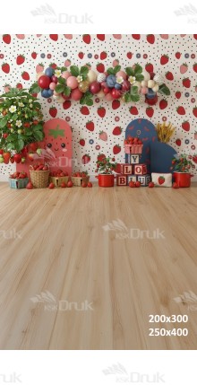 Tło fotograficzne „Truskawkowa kraina – czerwona aranżacja dziecięca” | UB_817